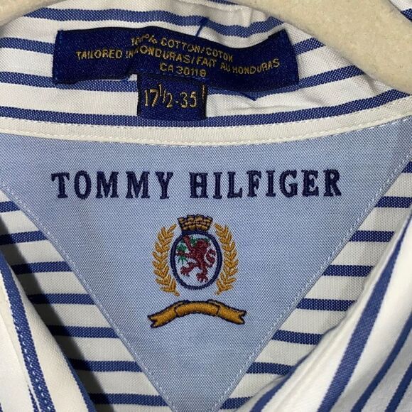 Tommy Hilfiger Men's Button-Down Stripes Long Sleeve Dress Shirt Blue Size 17.5- - Picture 9 of 9